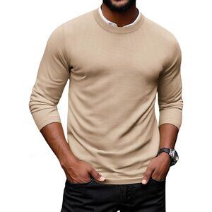 Coofandy Men Apricot Crew Neck Pullover Long Sleeve Lightweight Dress Sweater